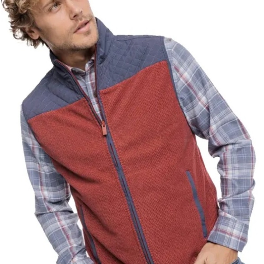 Southern Tide Men's Coligny Quilted Red and Blue Vest - XL - NWOT
